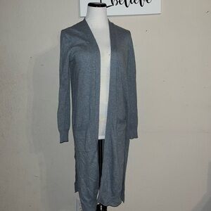 Matty M blue gray long sweater cardigan, size Small